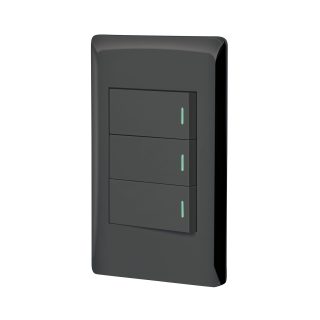 Placa armada negra 2 interruptores sencillos y 1 de 3 vías Lisboa