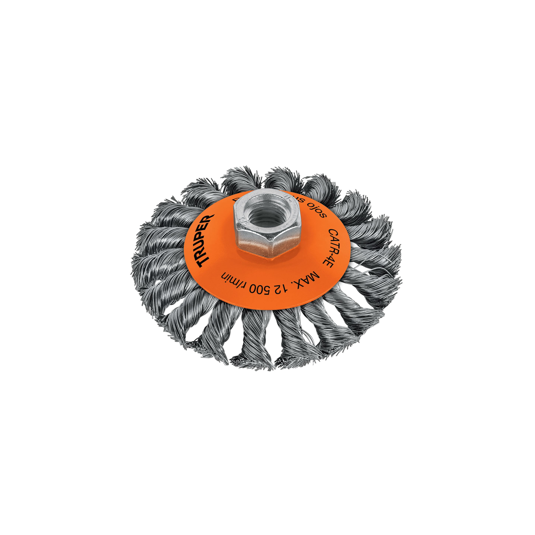 Carda tipo cónico 4" alambre trenzado eje 5/8"-11 Truper