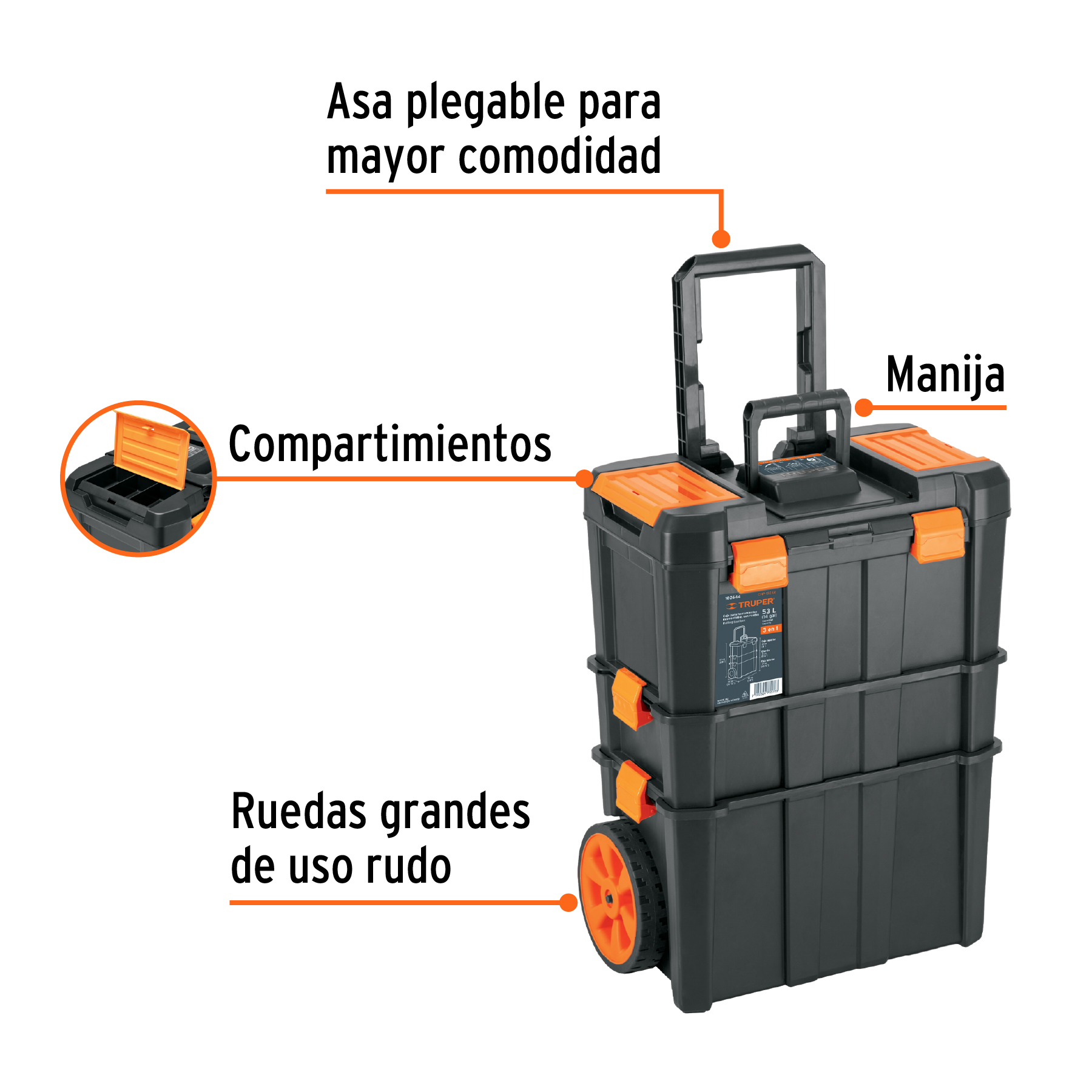 Caja para herramientas 19"x25" 3 en 1 desmontable con ruedas - Imagen 3