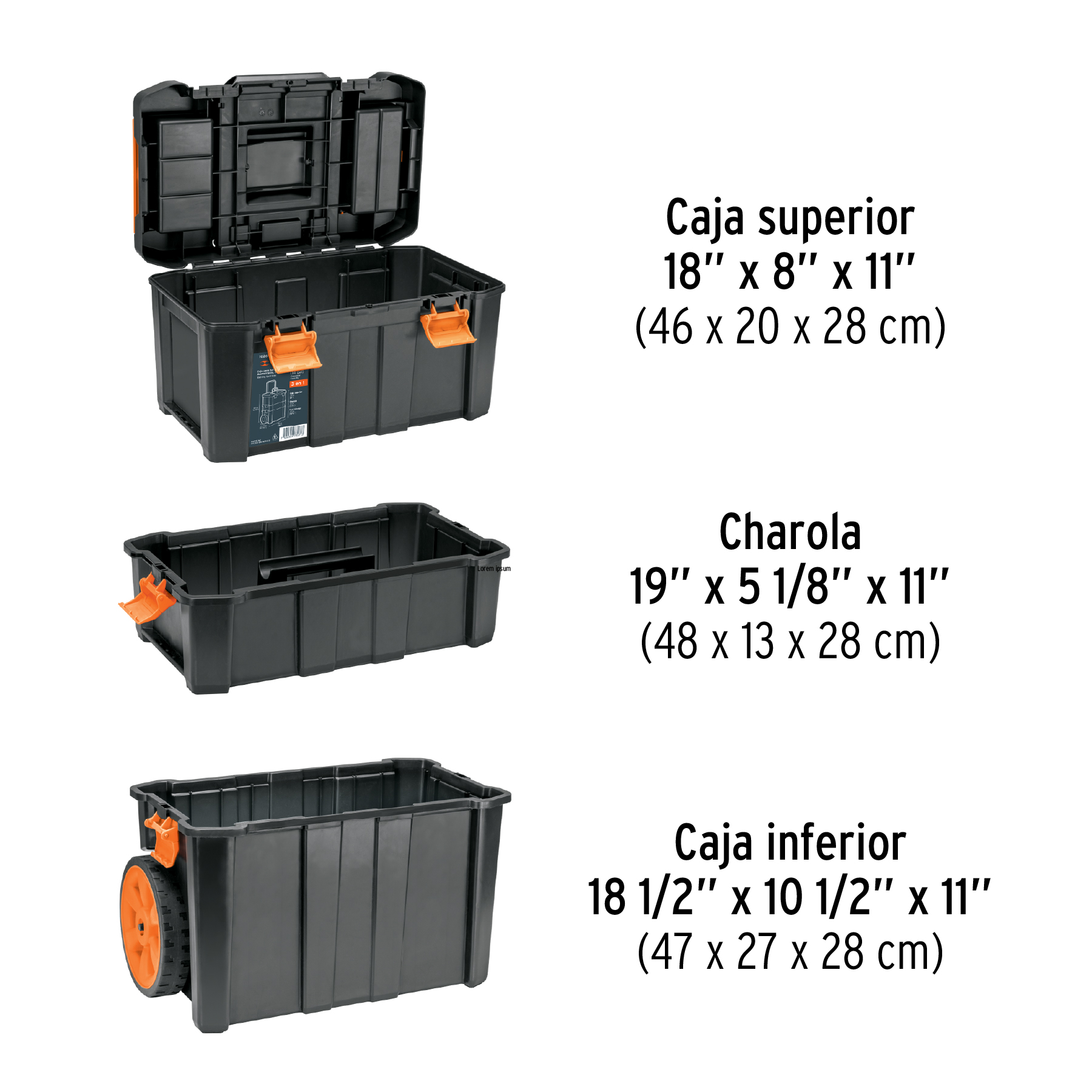 Caja para herramientas 19"x25" 3 en 1 desmontable con ruedas - Imagen 2