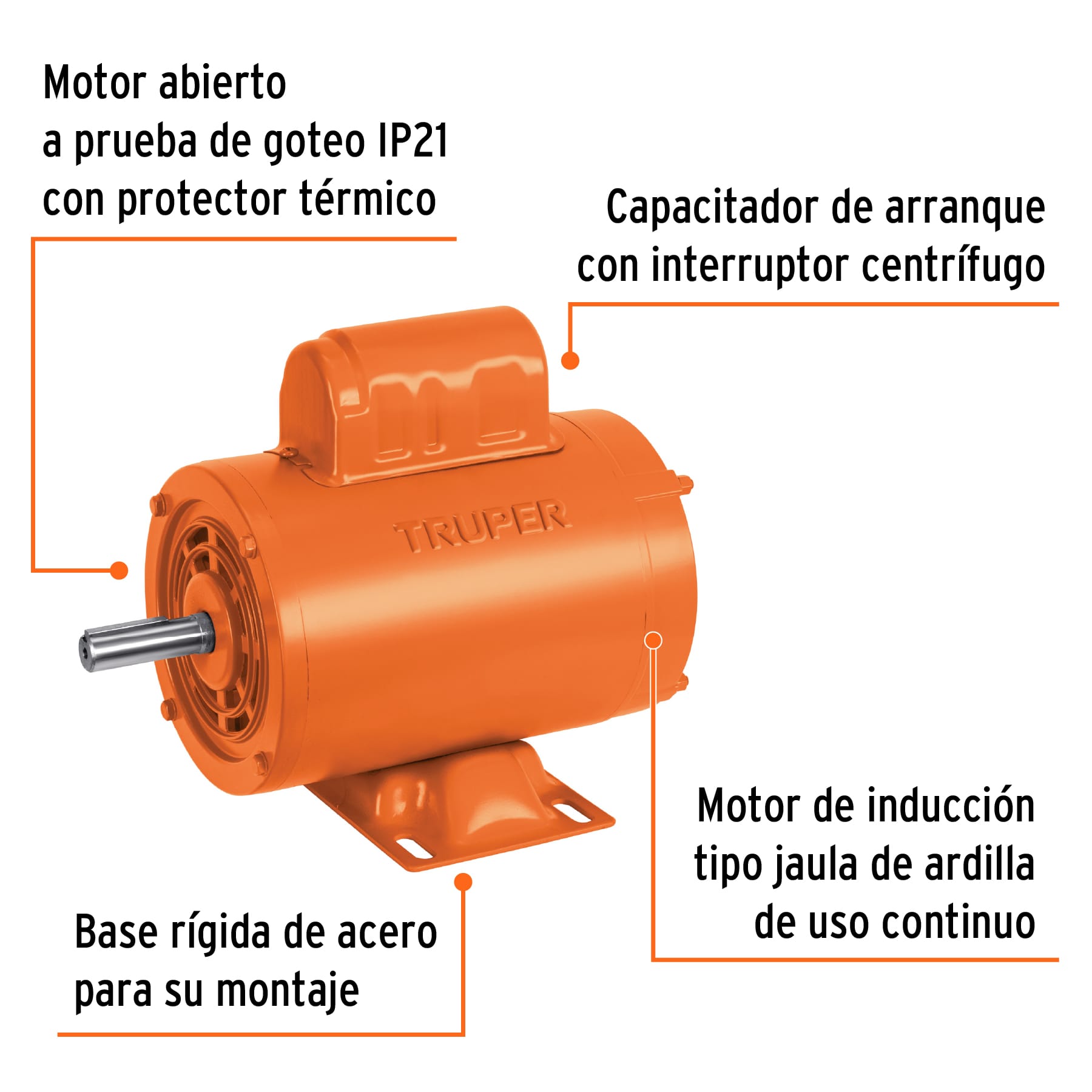 Motor eléctrico monofásico de 1/2 HP alta velocidad Truper - Imagen 3