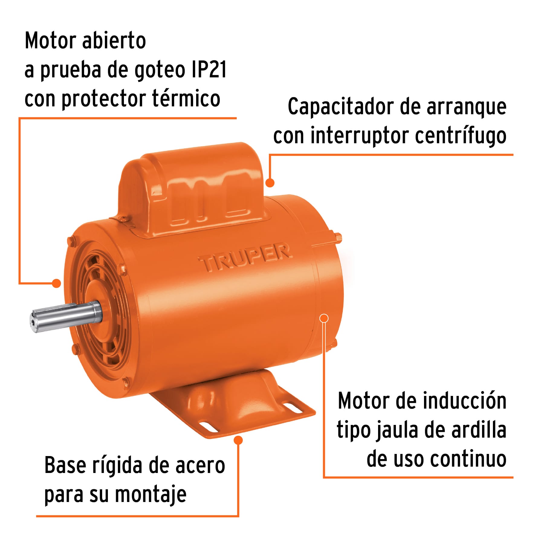 Motor eléctrico monofásico de 1/4 HP alta velocidad Truper - Imagen 3