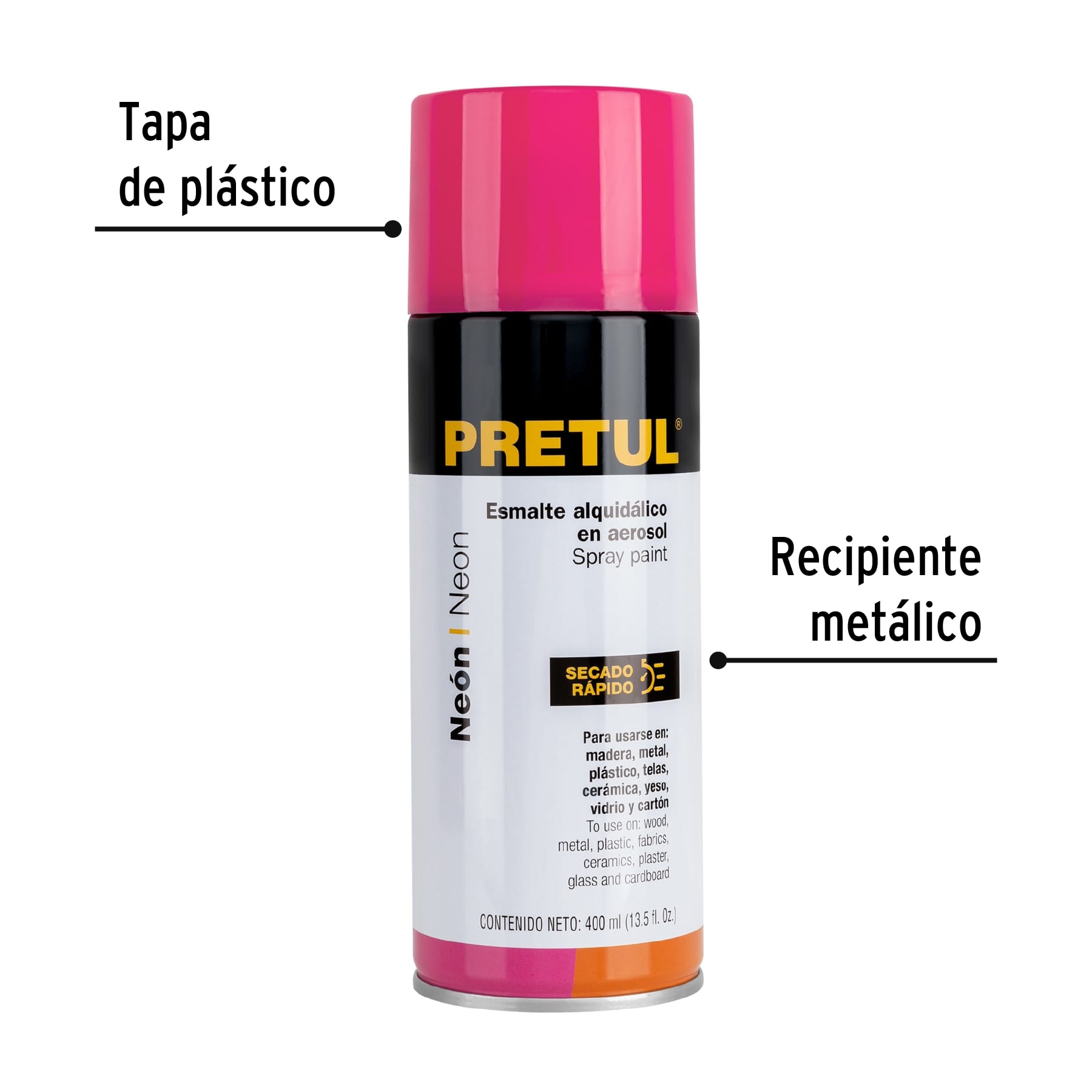 Pintura en aerosol rosa neón 400 ml Pretul - Imagen 2
