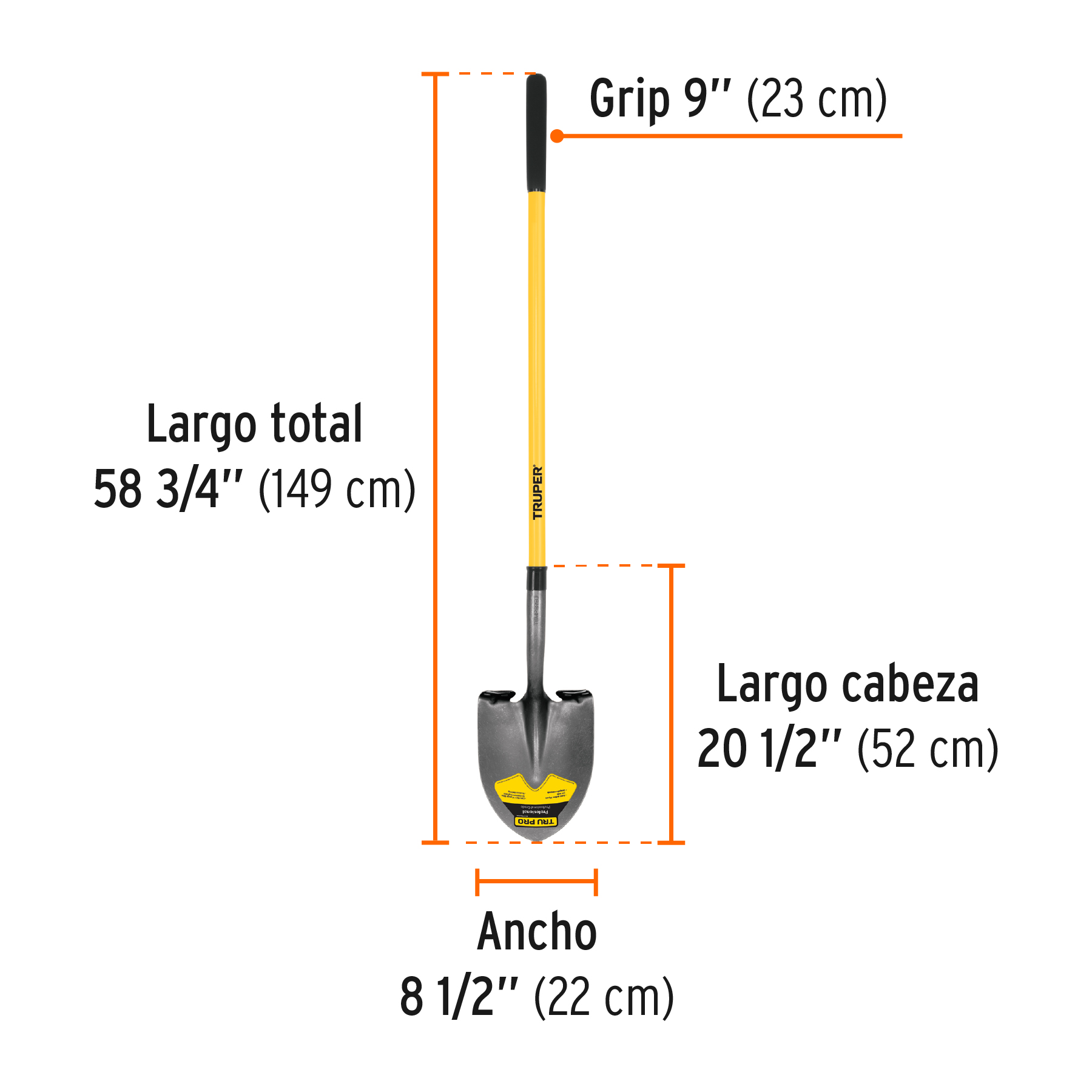 Pala redonda Tru Pro mango largo de fibra de vidrio 48" - Imagen 3