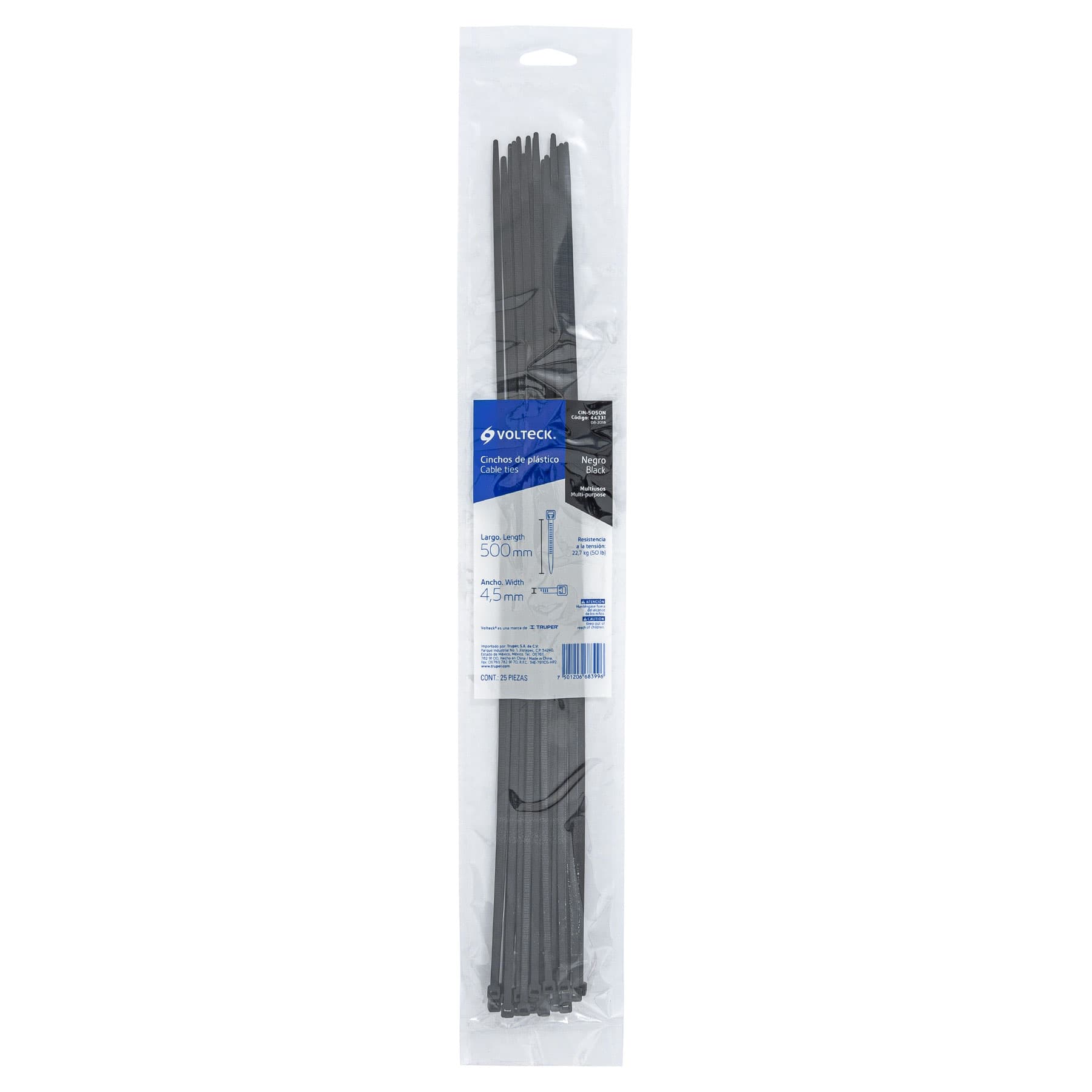Bolsa con 25 cinchos plásticos 50 lb 50 x 0.45 cm negros