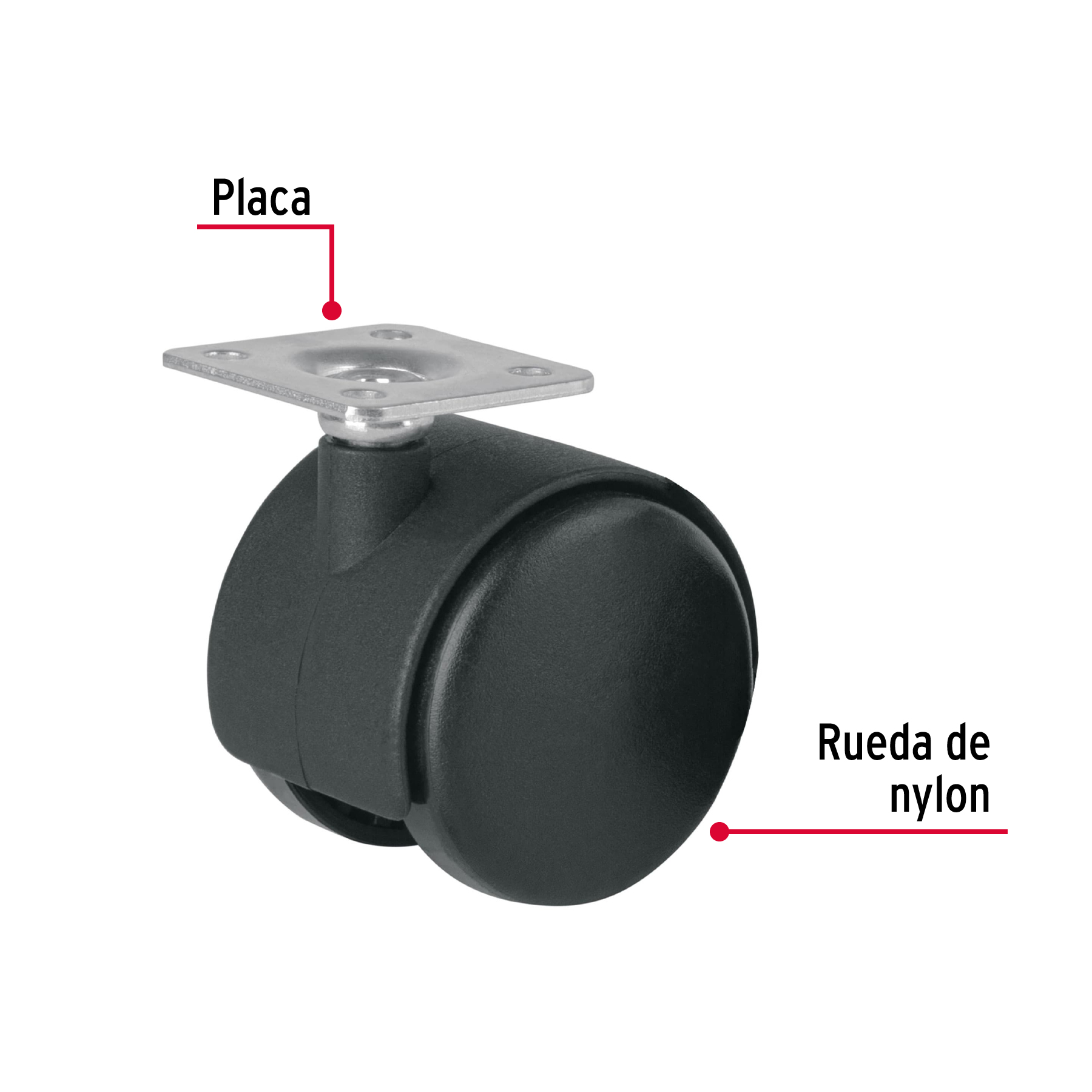 Rueda tipo yoyo de 50 mm con placa sin freno Fiero - Imagen 2