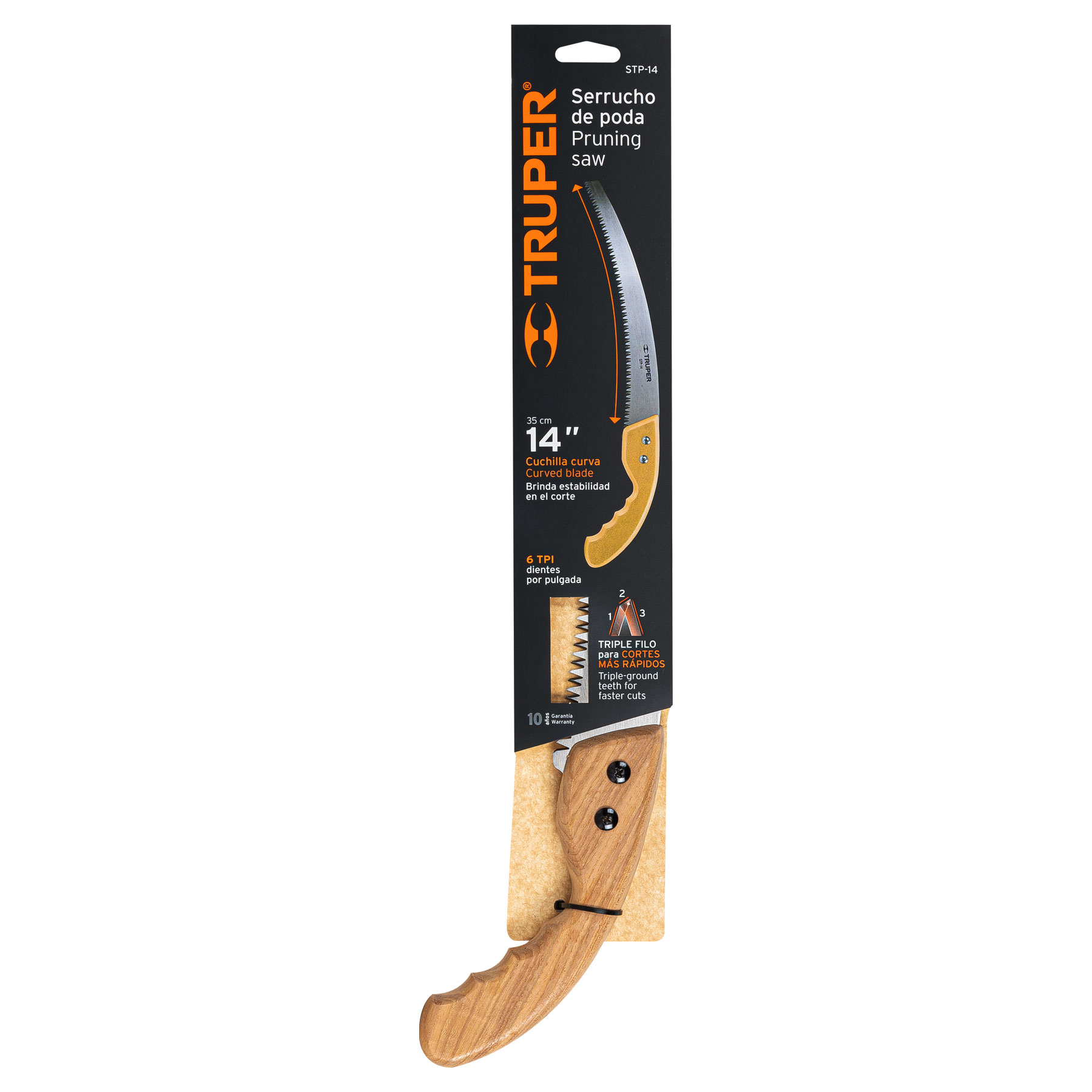 Serrucho de poda 14" hoja curva 6 DPP mango madera TRUPER - Imagen 2