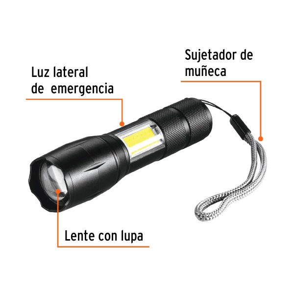 Linterna de 1 LED 270 lm con luz de emergencia recargable - Imagen 4