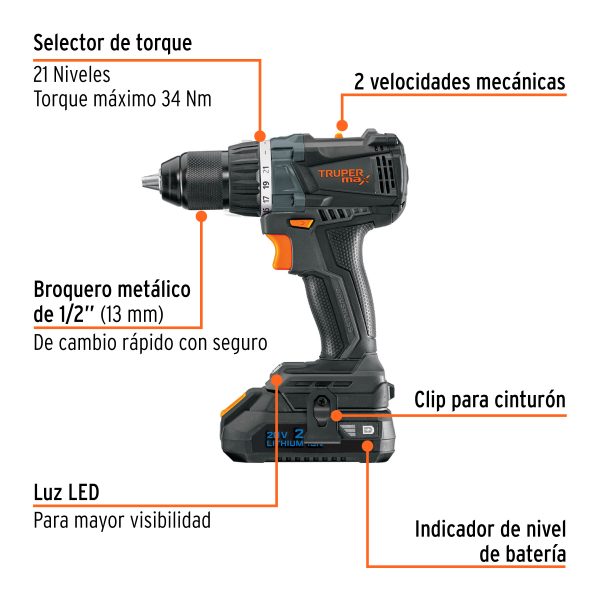 Taladro 1/2" 20V 2 baterías 2Ah TRUPER MAX - Imagen 4