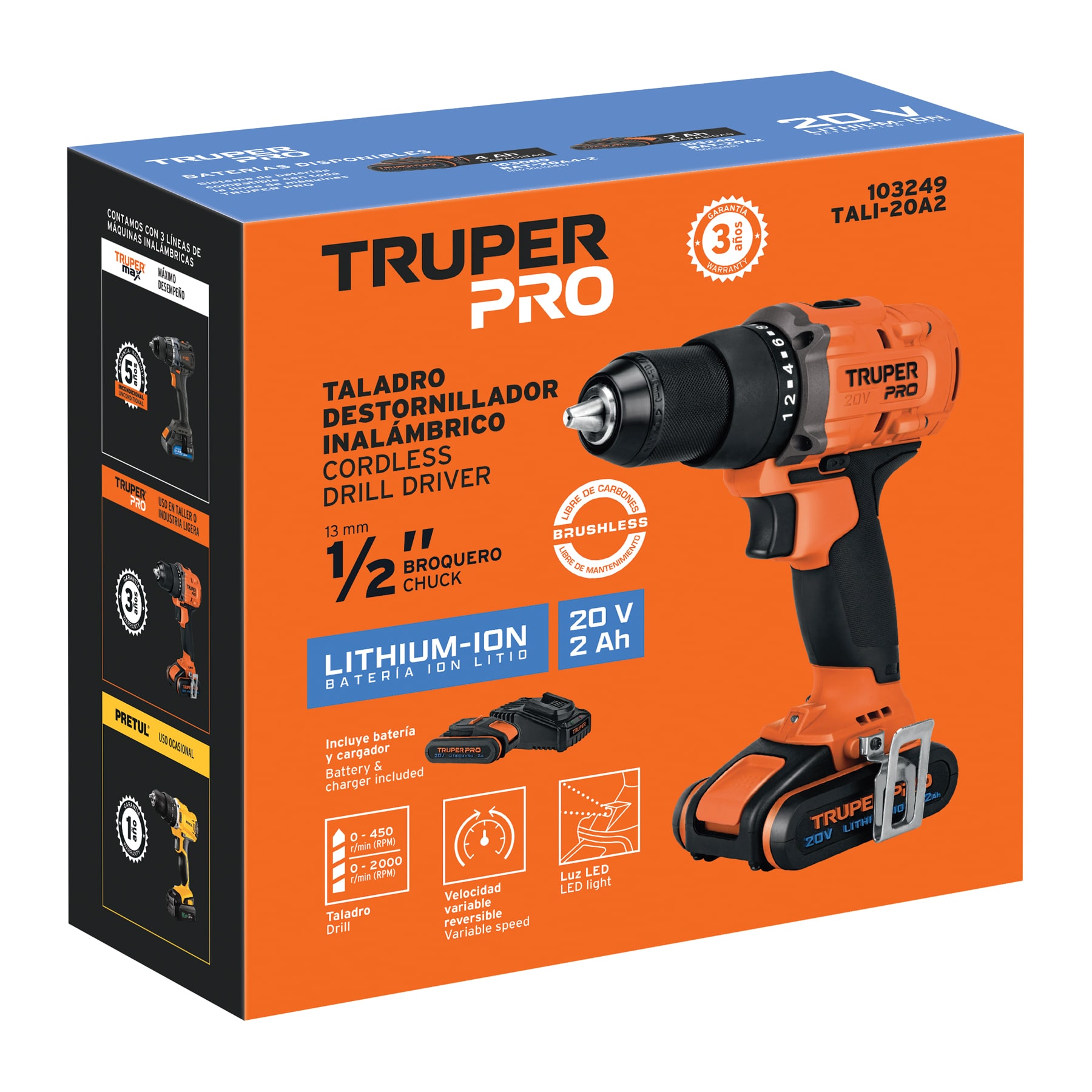 Taladro 1/2" 20V 1 batería 2Ah TRUPER PRO - Imagen 4