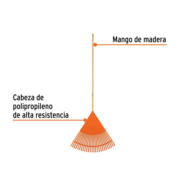 Escoba plástica flexible para jardín 26 dientes mango 48" - Imagen 2