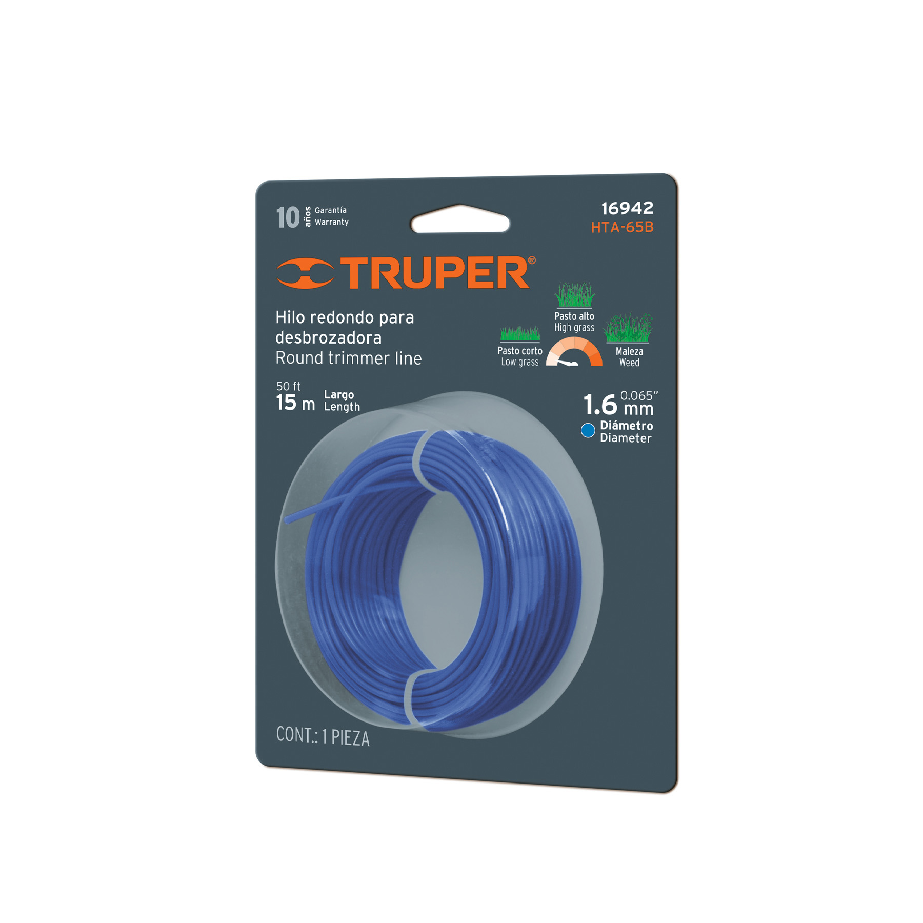 Hilo redondo para desbrozadora 1.6mm x 15m tarjeta TRUPER