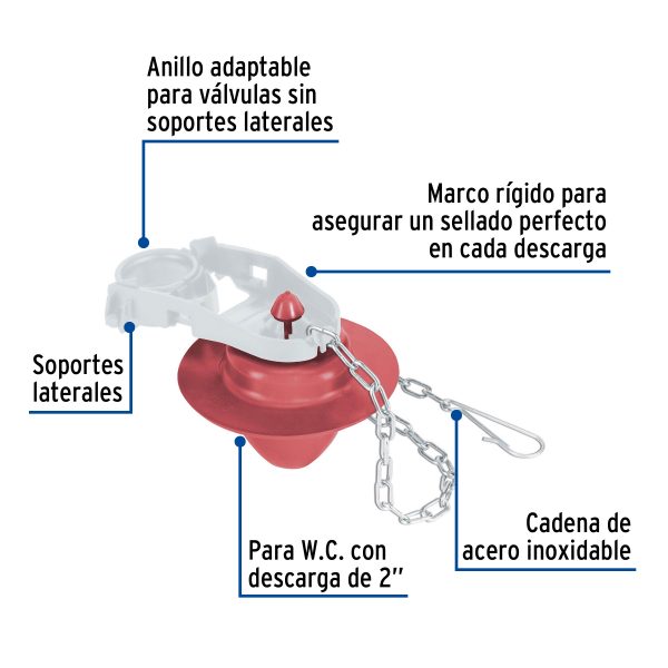Sapo 2" para WC silicona marco rígido cadena inox FOSET - Imagen 4