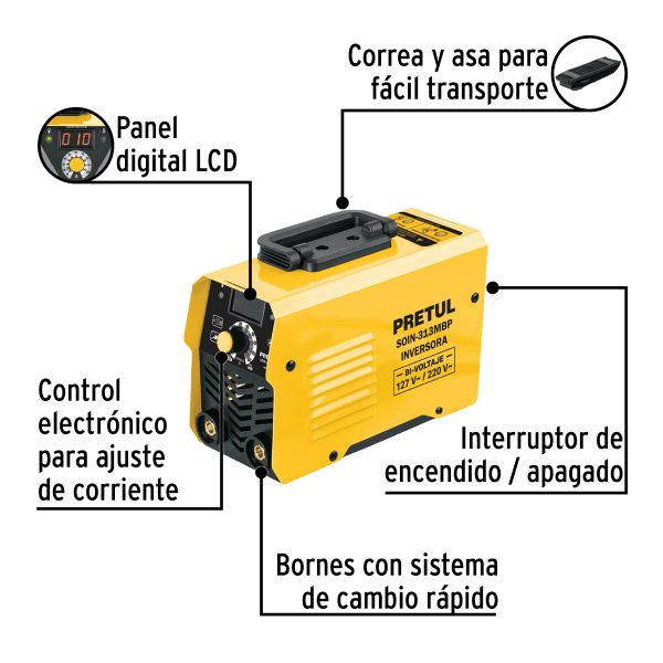Mini soldadora inversora 130A bi-voltaje Serie 300 PRETUL - Imagen 3